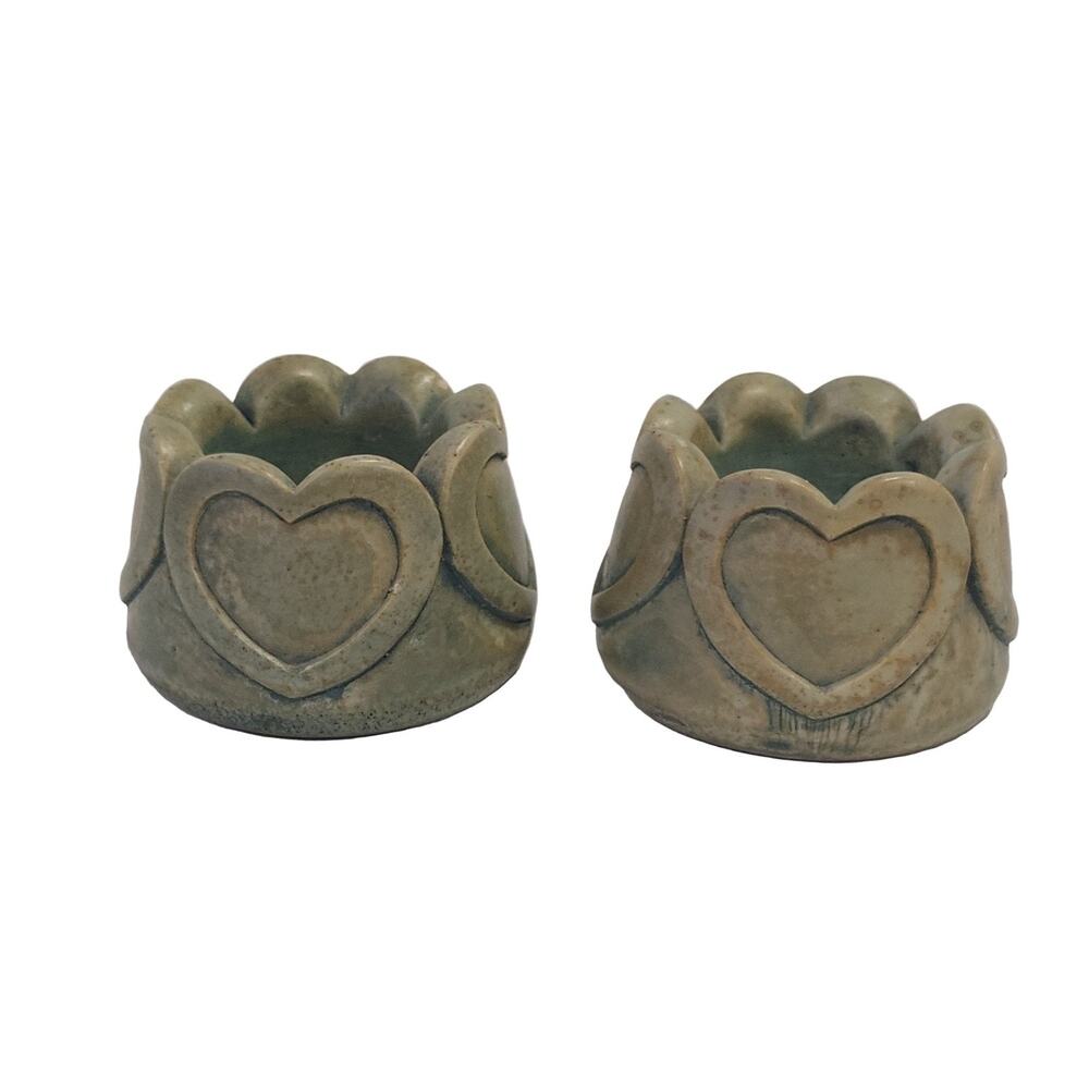 Heart Votive Candle Holders Sage Green Ceramic Hand-signed Kikander 1986